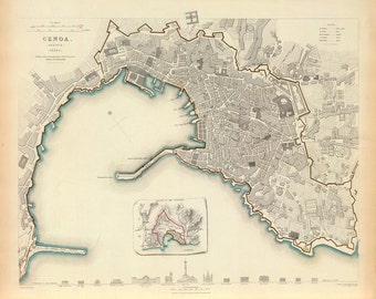 Large Northern Italy Italian Genoa Milano Crema Old Antique Map Italiana Mappa 