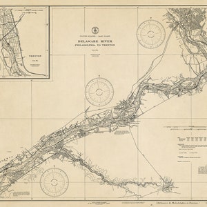 1933 Nautical Chart of the Delaware River