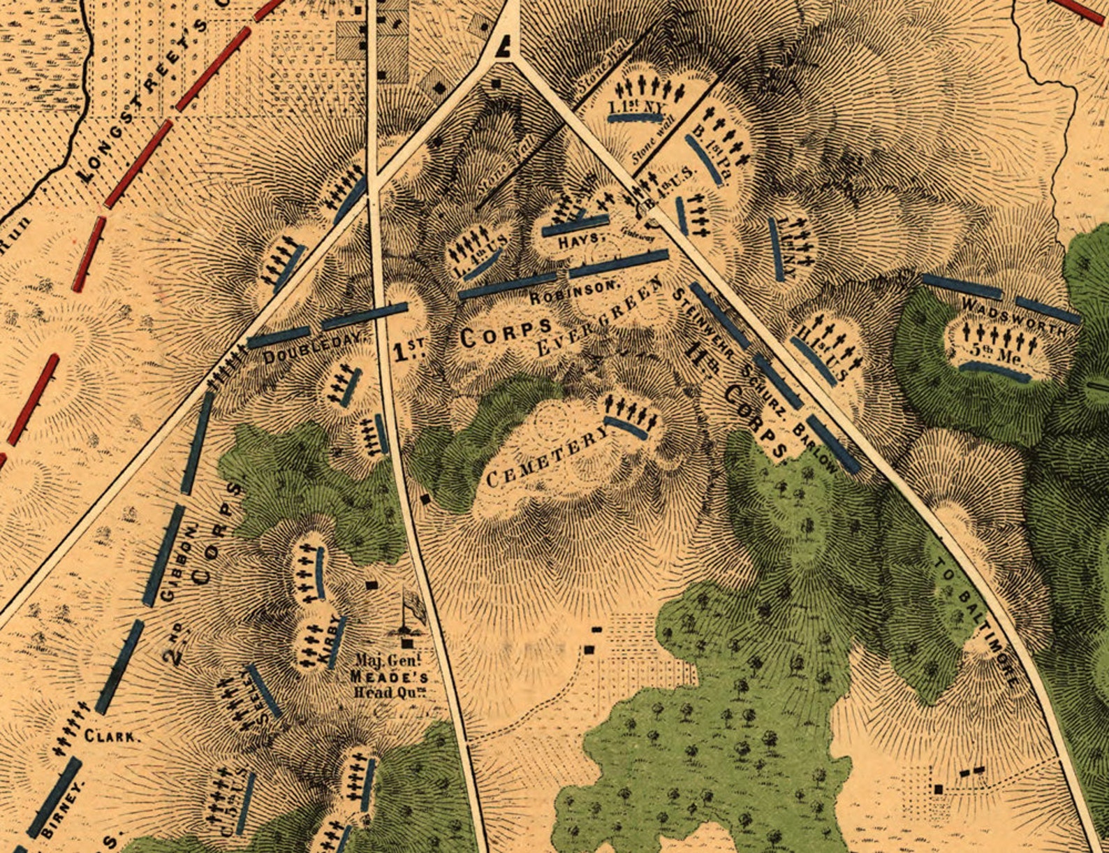 1863 Map of Gettysburg - Etsy