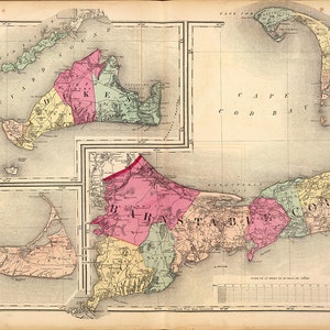 1871-Karte von Barnstable, Herzöge und Nantucket Counties