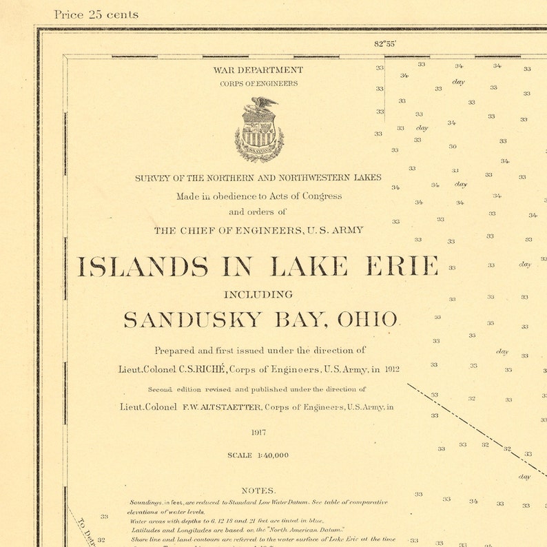 1917 Nautical Chart of Lake Erie Etsy