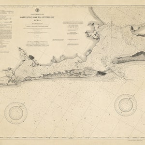 Carta náutica de la bahía de Galveston de 1898