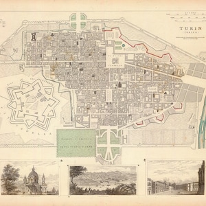 1833 Map of Turin, Italy