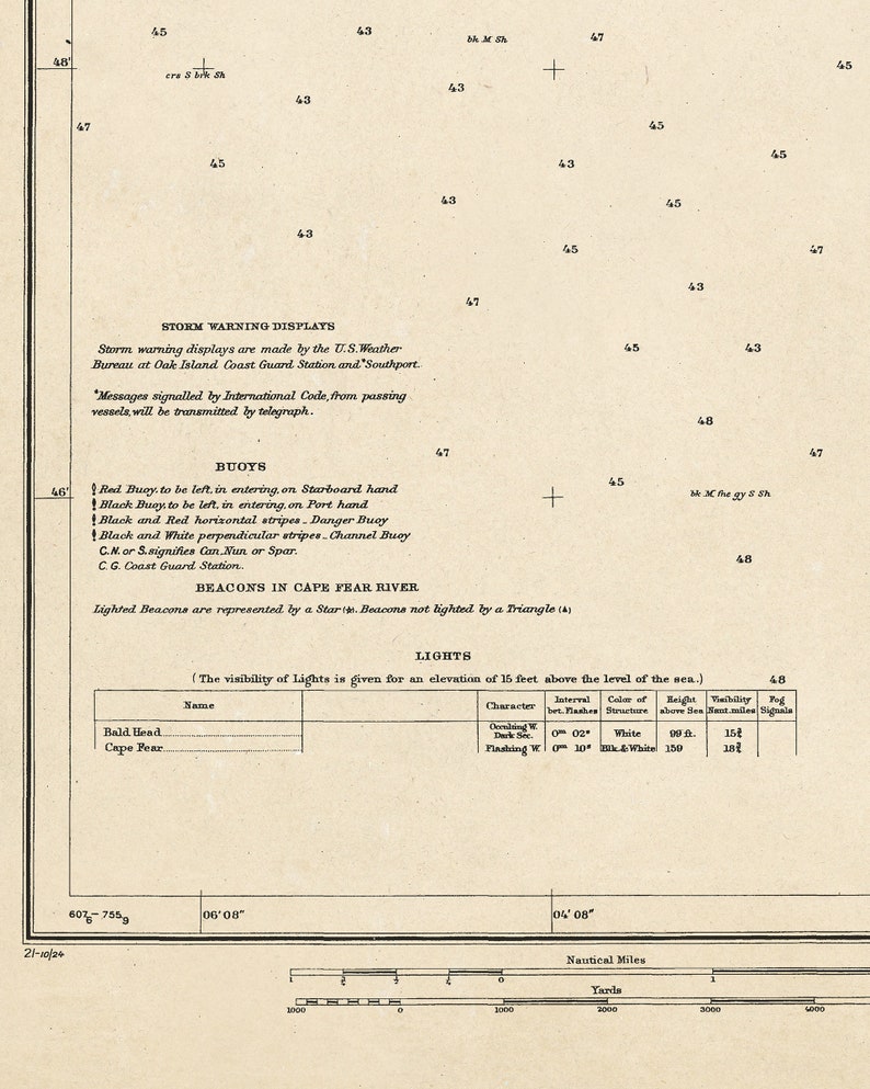 1921 Nautical Chart of Cape Fear River Etsy
