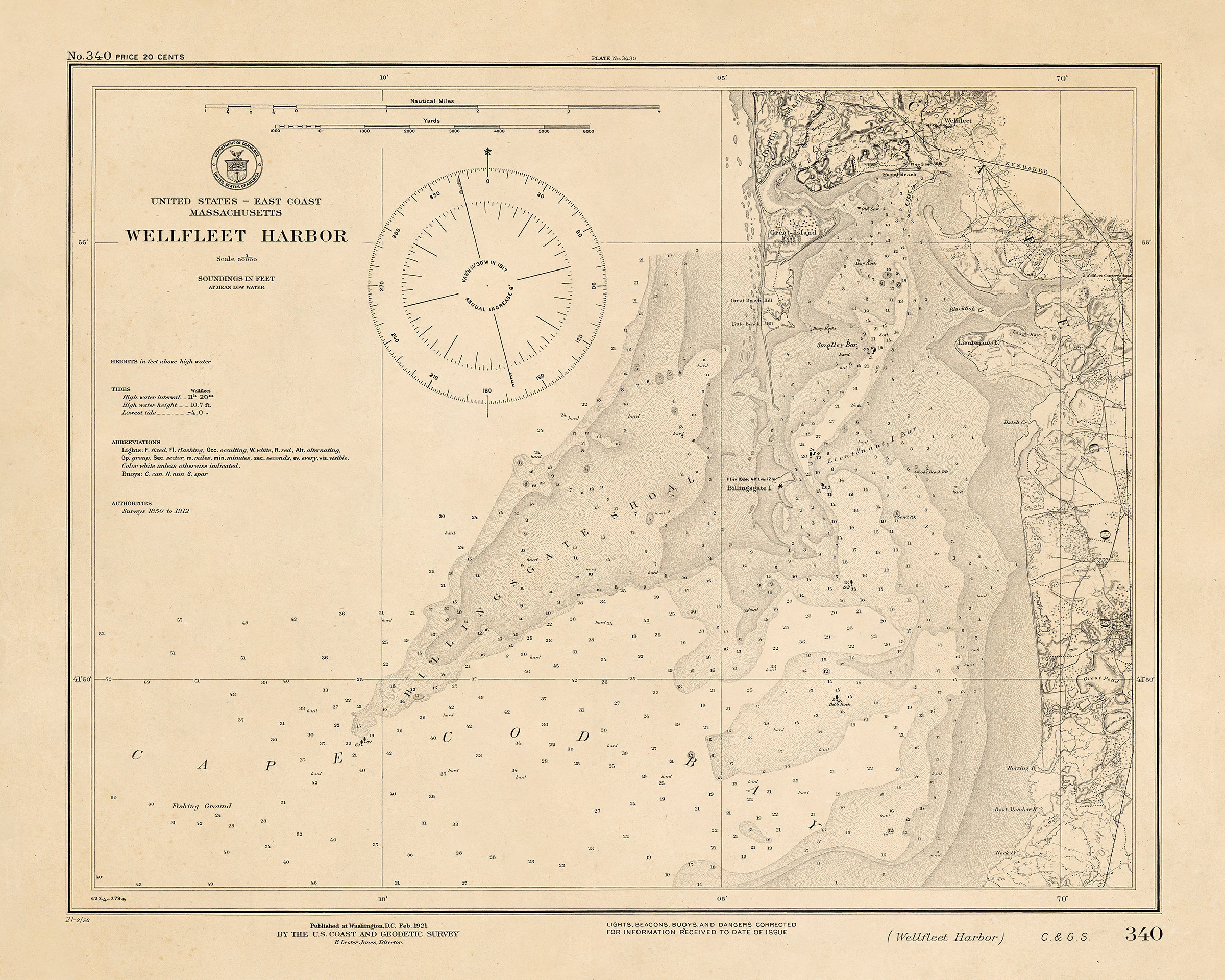 1921 Nautical Chart of Wellfleet Harbor Etsy