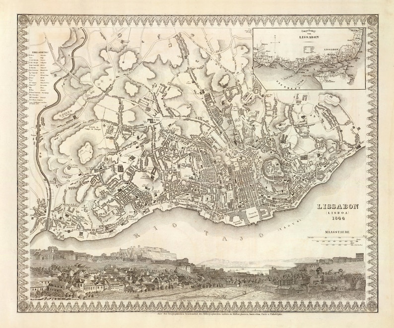 1844 Karte von Lissabon, Portugal Bild 1
