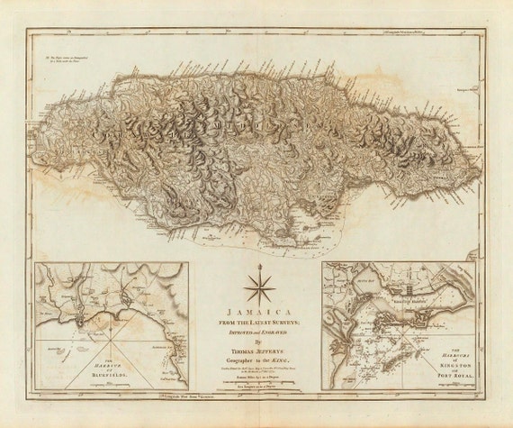 1775 Map of Jamaica - Etsy