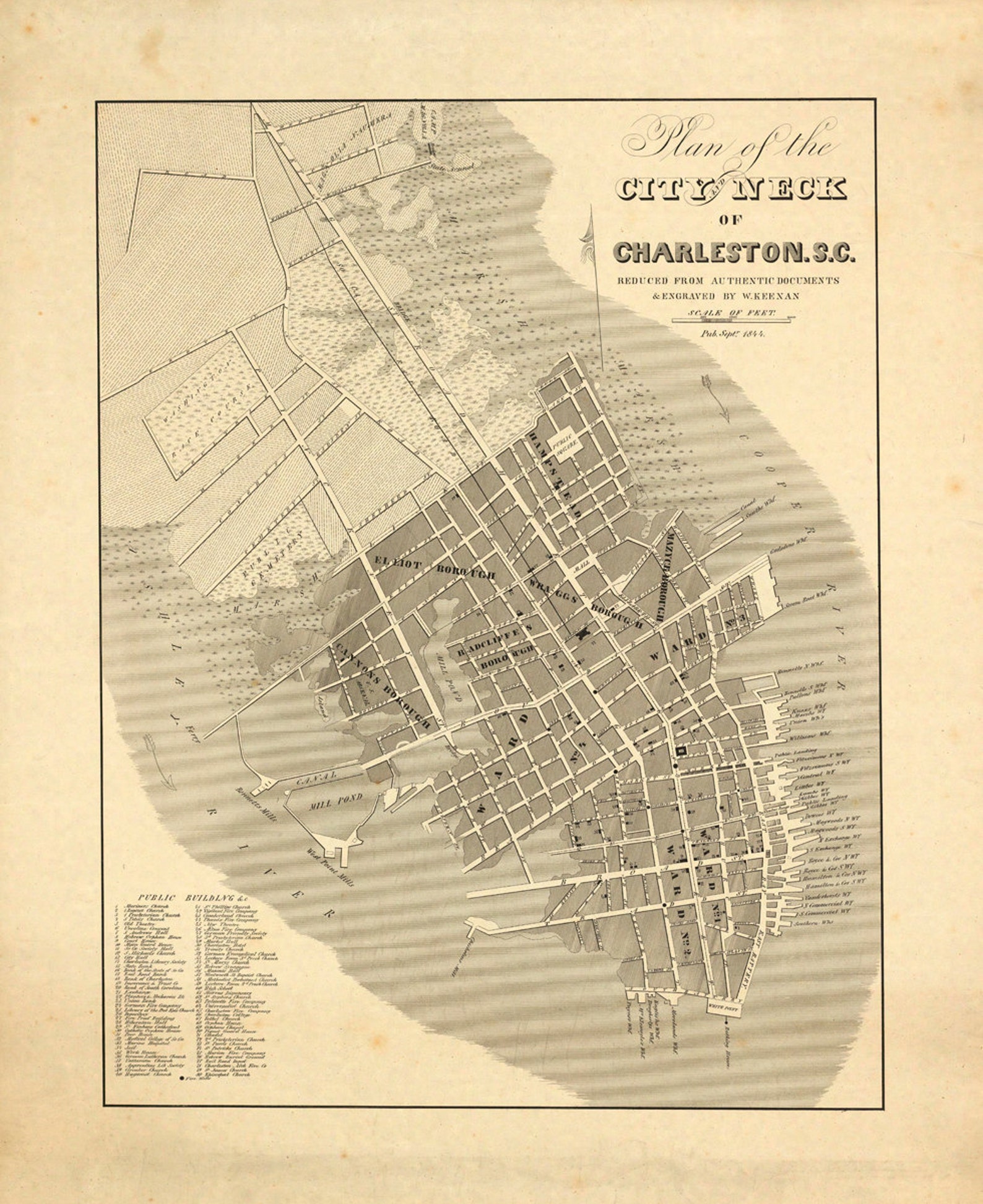 1844 Map of Charleston, S.C. Etsy