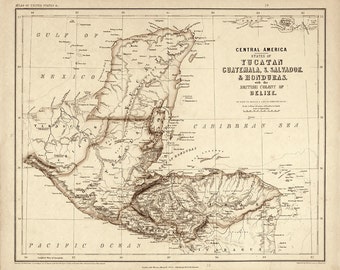 アンティーク　1800年代中央アメリカの地図 アンティーク 1800年代中央アメリカの地図 アンティーク 1800年代中央