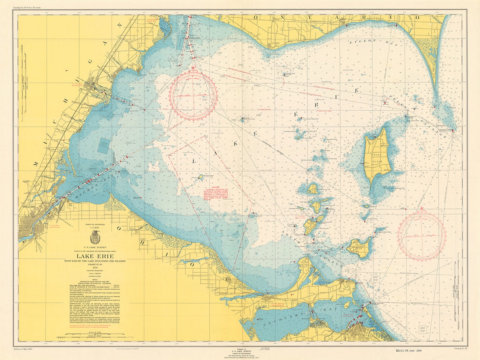 1950 Nautical Chart of Lake Erie Etsy