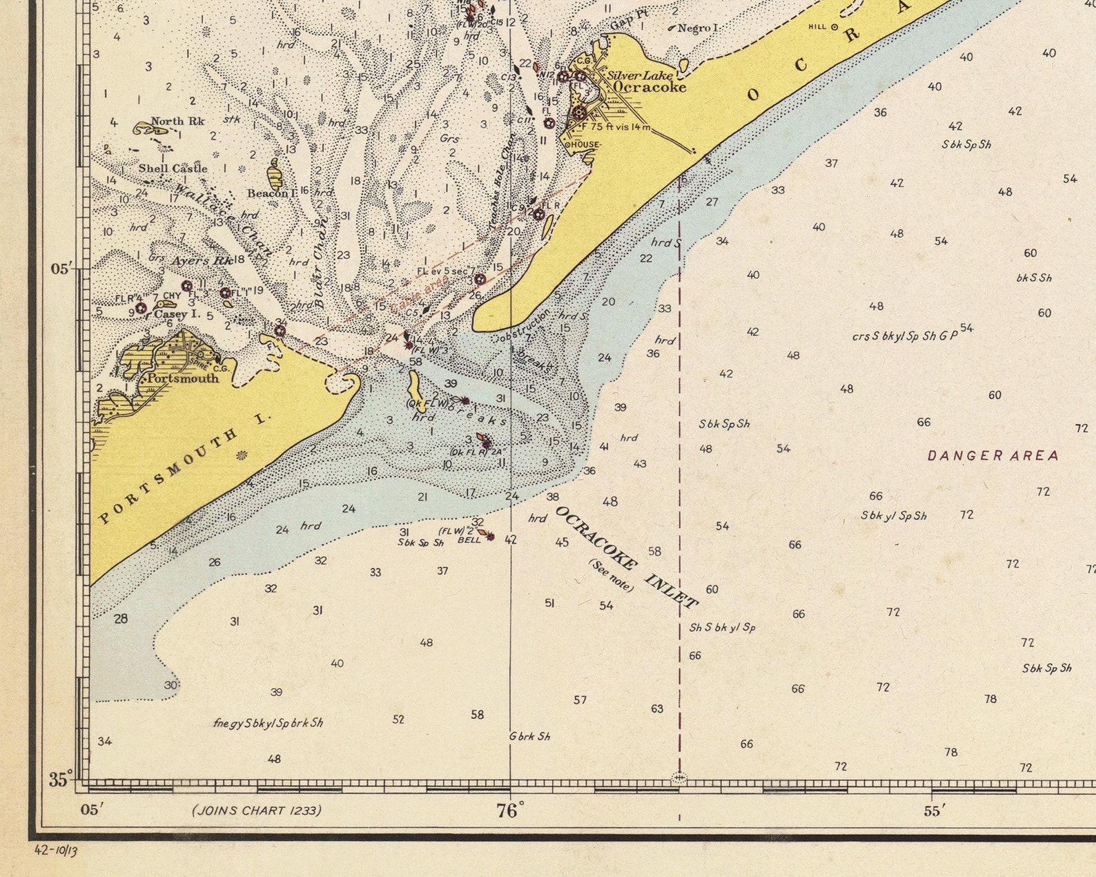 1942 Nautical Chart of Cape Hatteras Etsy