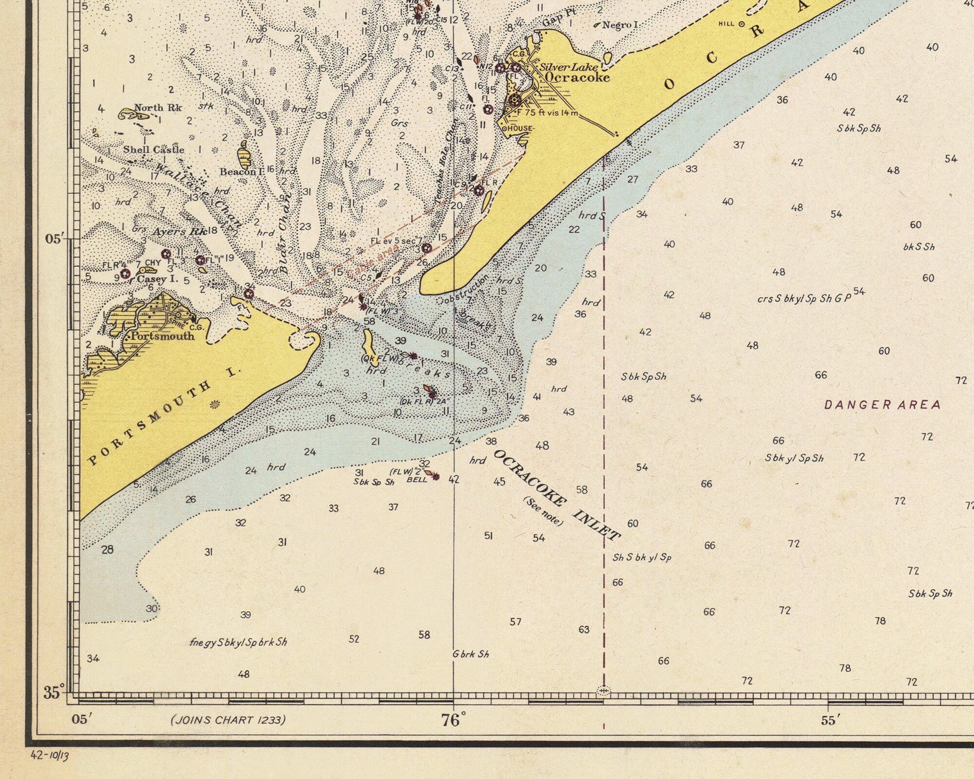 1942 Nautical Chart of Cape Hatteras Etsy