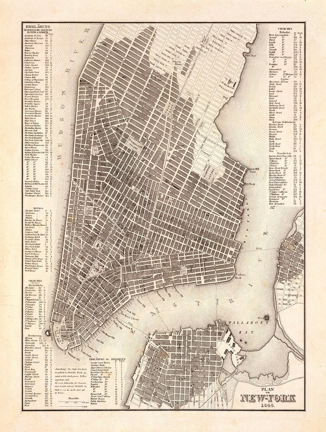 1844 Map of New York City Etsy