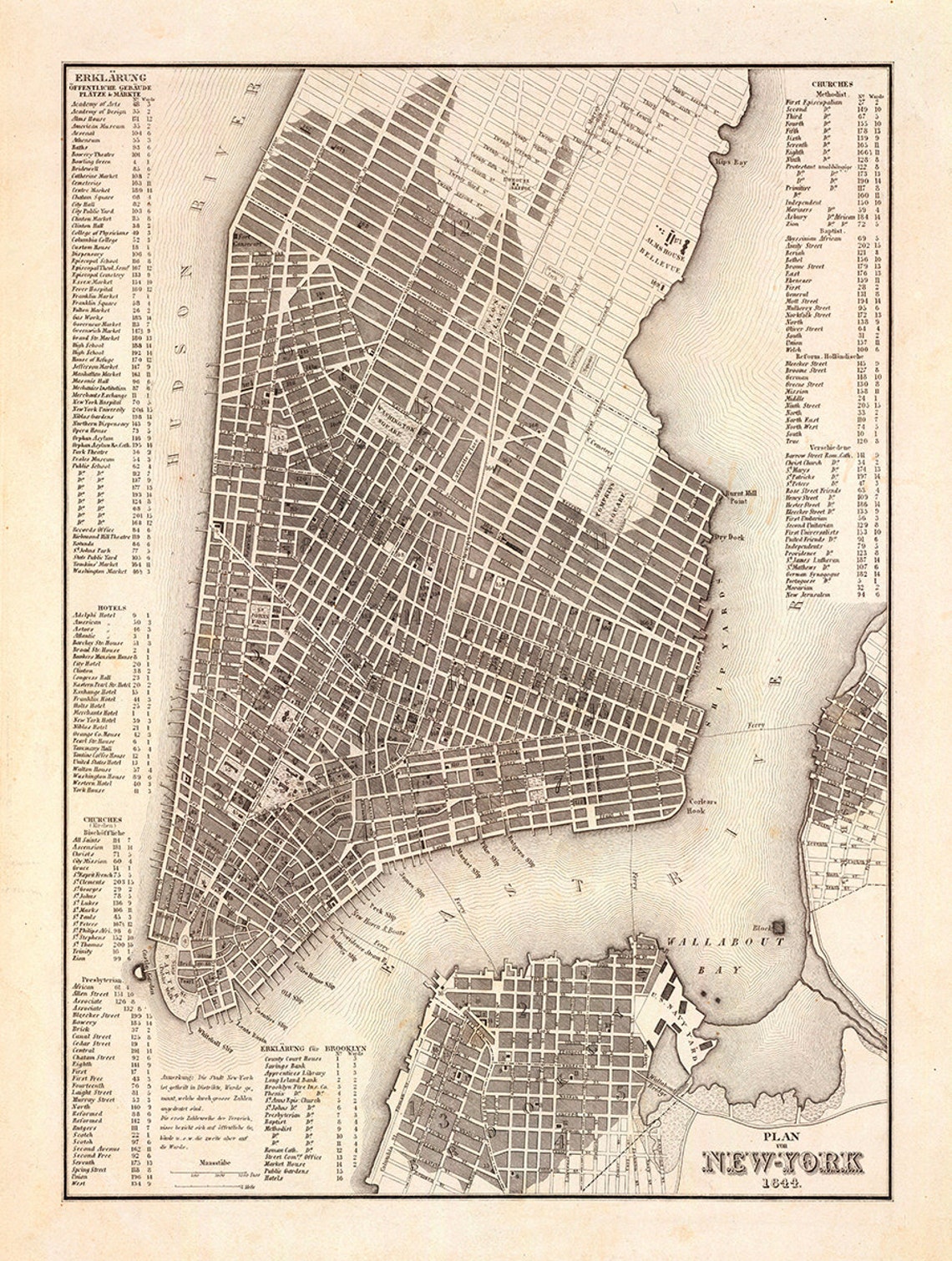 1844 Map of New York City Etsy