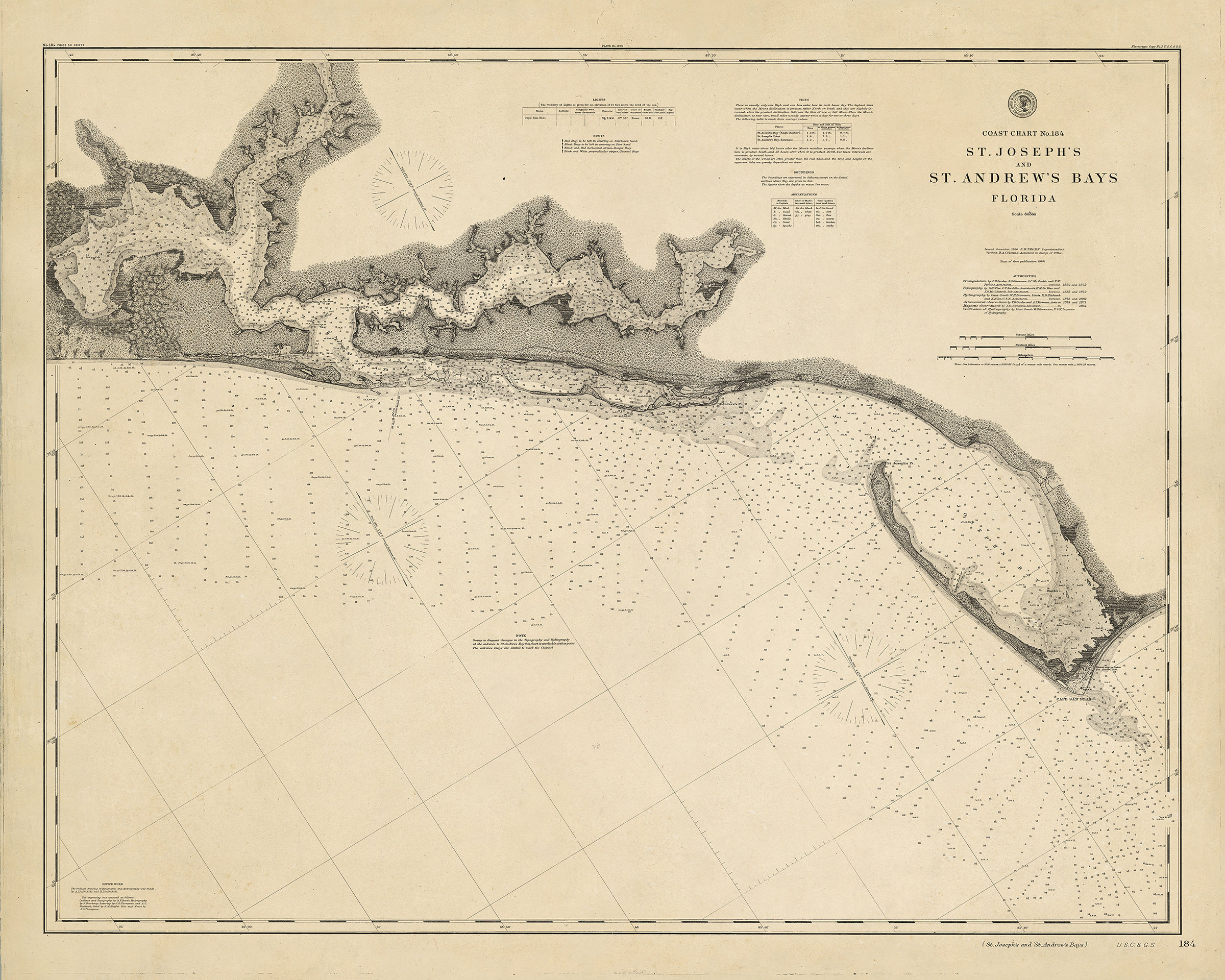 1886 Nautical Chart of Saint Josephs and Saint Andrews Bays Etsy
