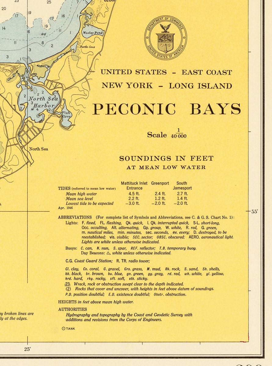 1949 Nautical Chart of Peconic Bay Etsy