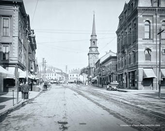 Fotografia d'epoca di Congress Street, Portsmouth, NH c1905