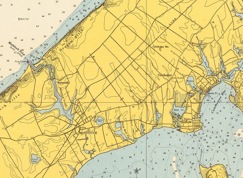 1949 Nautical Chart of Peconic Bay Etsy