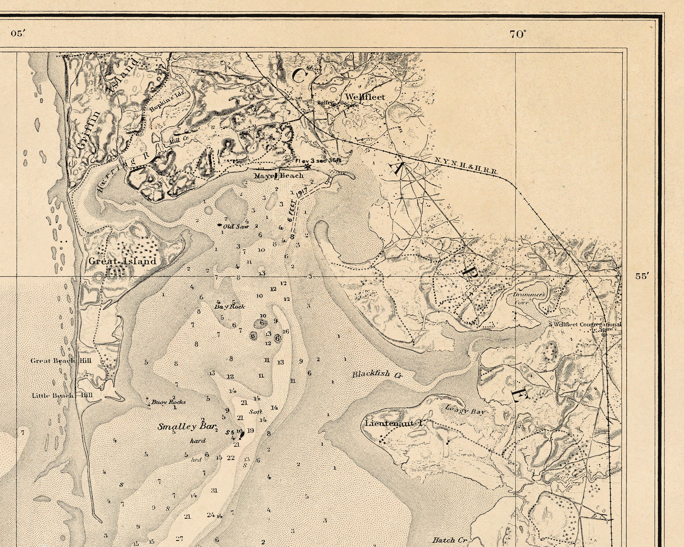 1921 Nautical Chart of Wellfleet Harbor Etsy