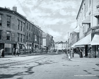 Fotografia d'epoca di Market Street a Portsmouth, NH c1915