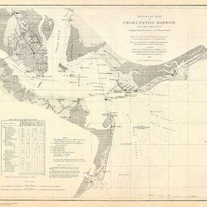 Mapa del puerto de Charleston de la Guerra Civil de 1865