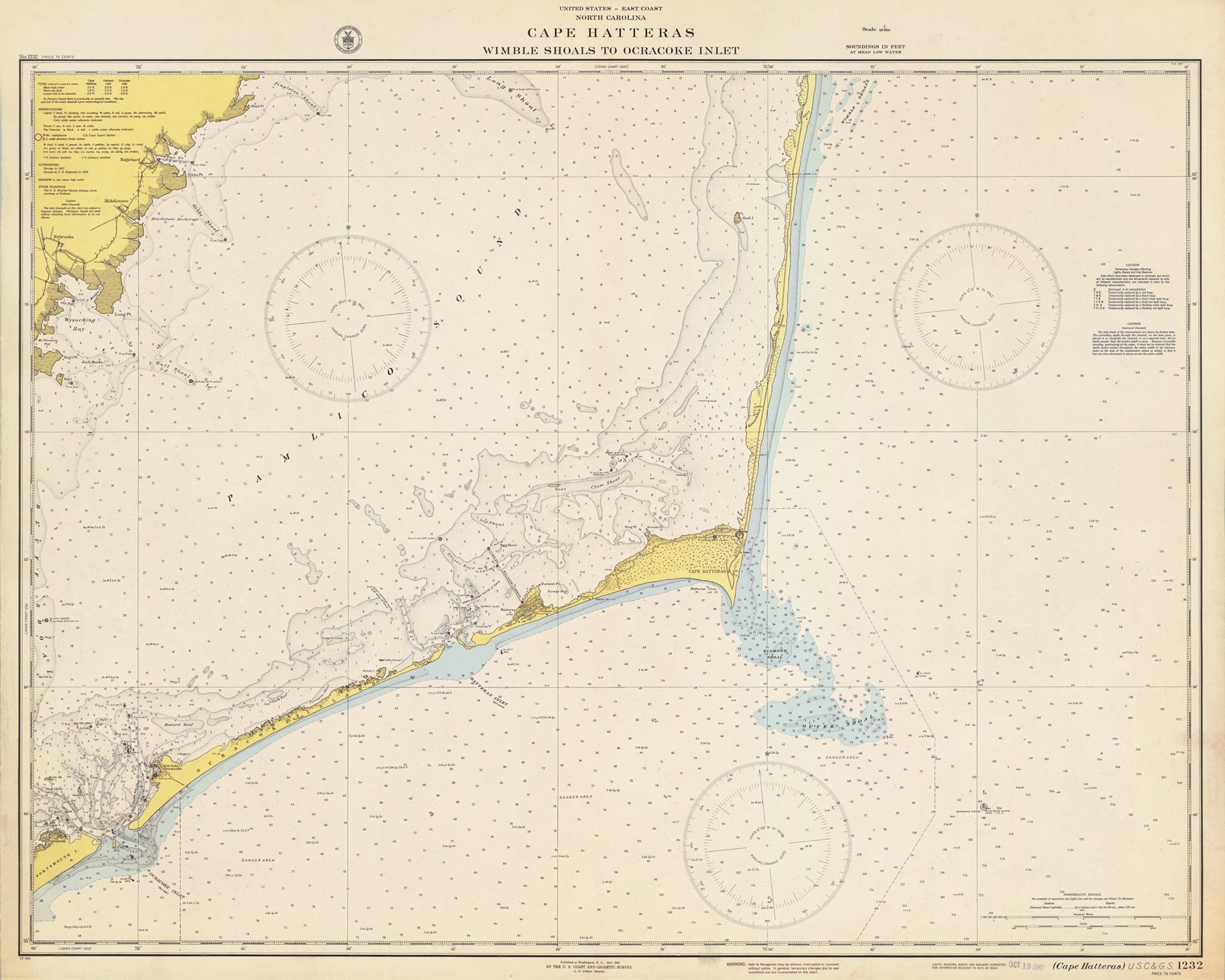 1942 Nautical Chart of Cape Hatteras Etsy