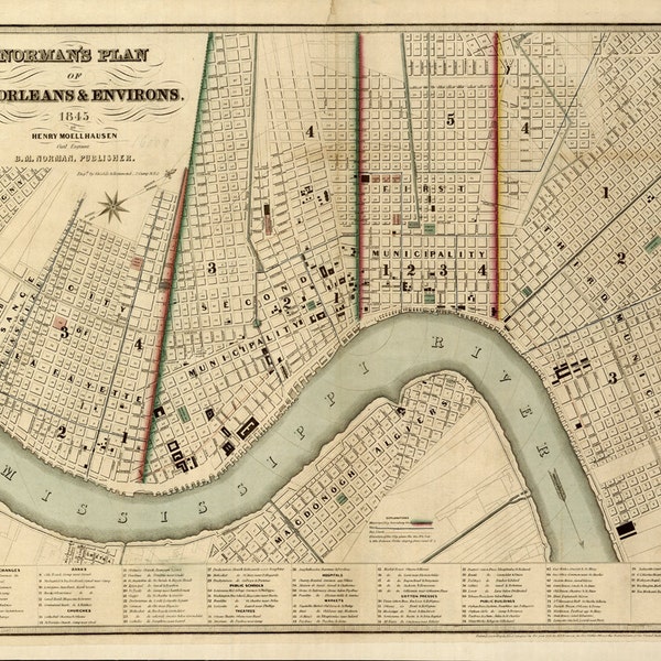 1845 Map of New Orleans