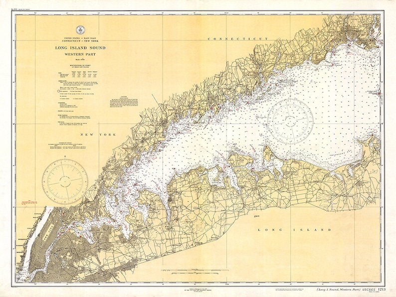 1934 Nautical Chart of Long Island Sound Etsy