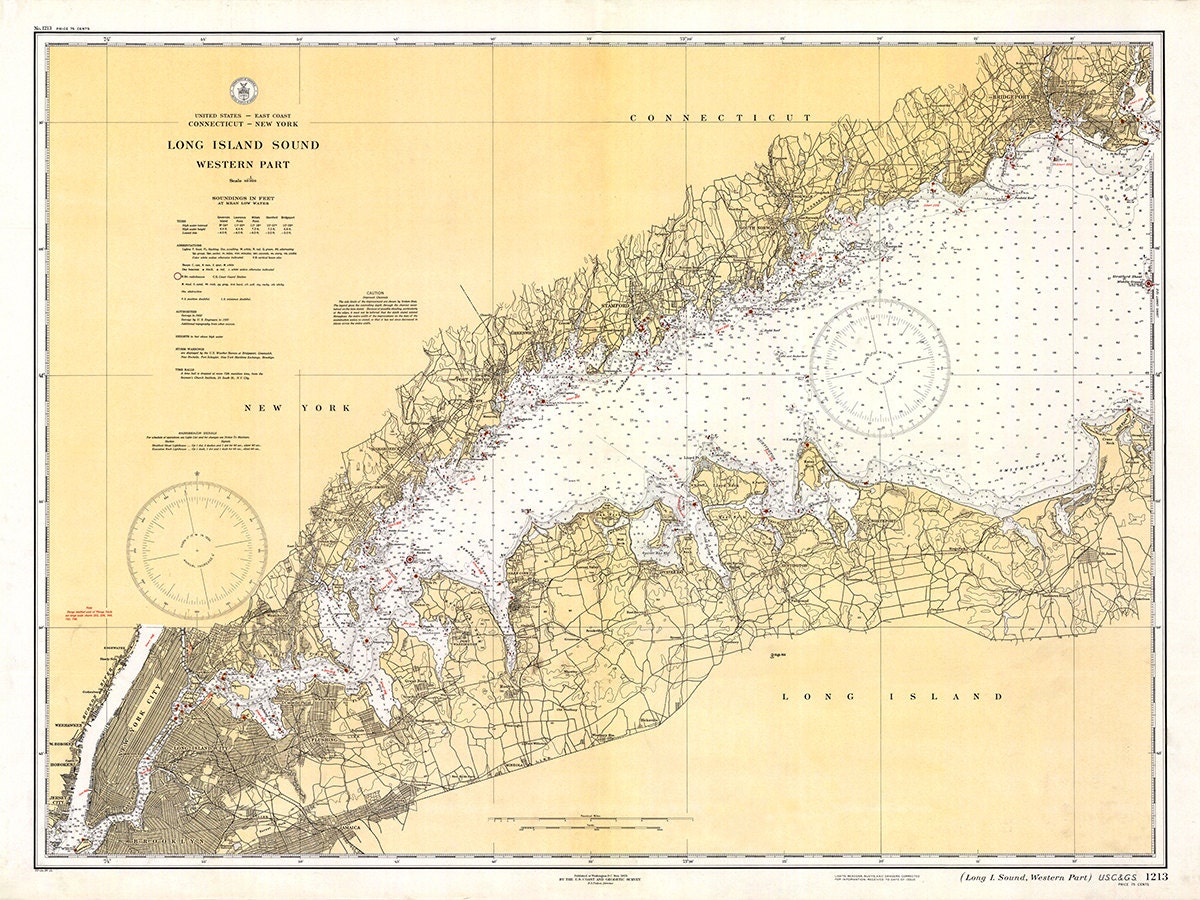 1934 Nautical Chart of Long Island Sound Etsy