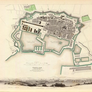 Mapa de 1840 de Toulon, França