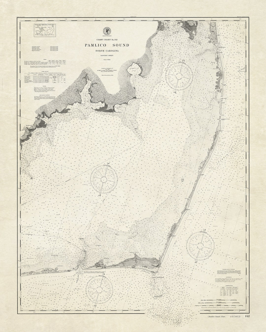 1899 Nautical Chart of Pamlico Sound Etsy
