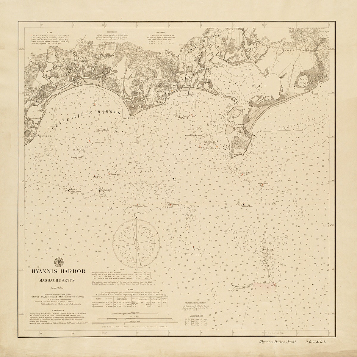 1894 Nautical Chart of Hyannis Harbor Etsy