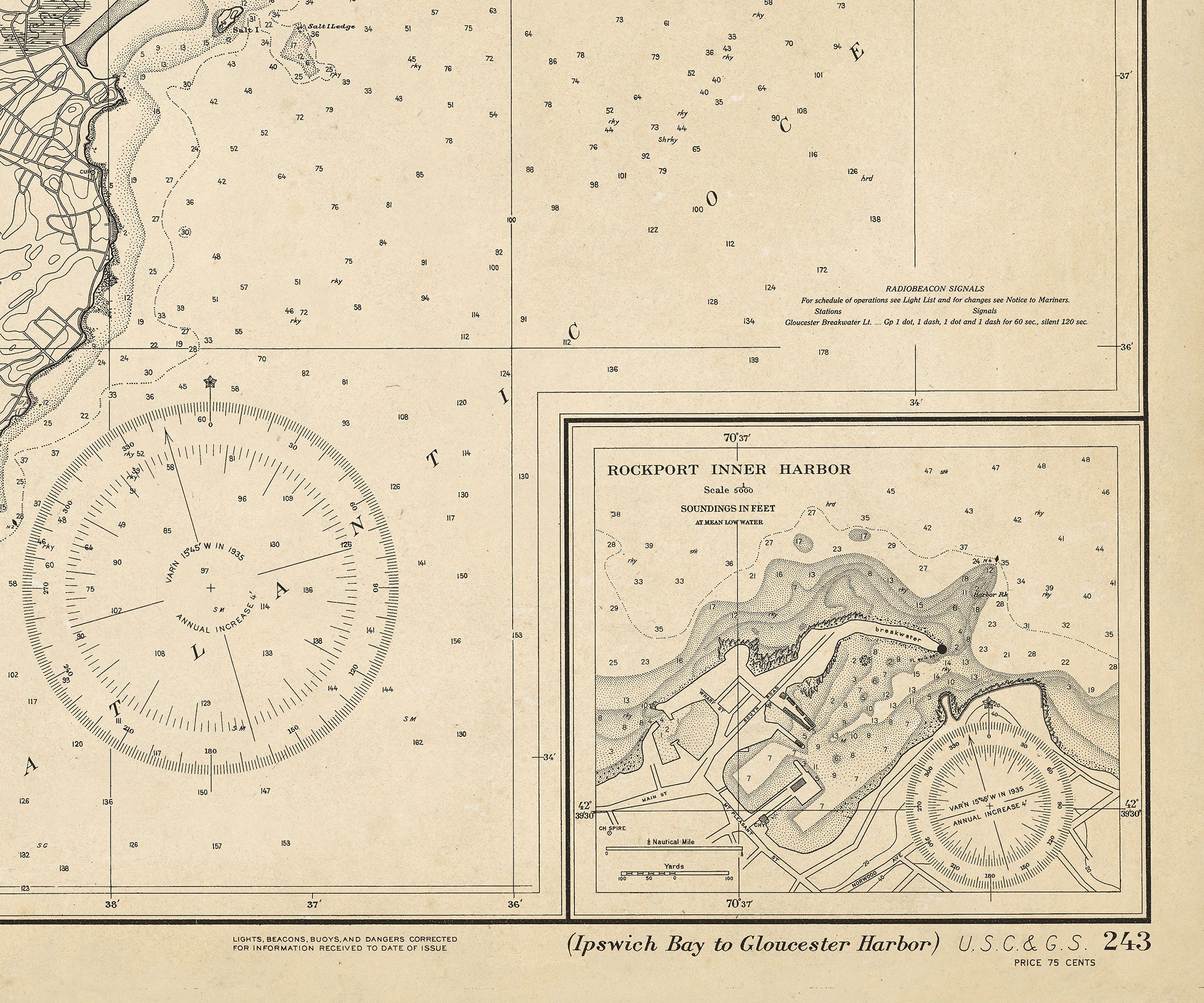 1937 Nautical Chart of Cape Ann Etsy