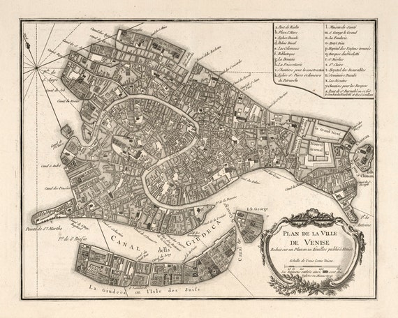 1764 年のイタリア、ヴェネツィアの地図 - Etsy 日本