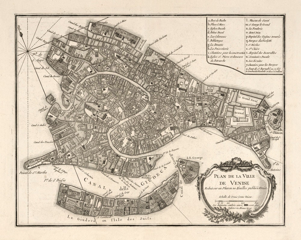 1764 年のイタリア、ヴェネツィアの地図 - Etsy 日本