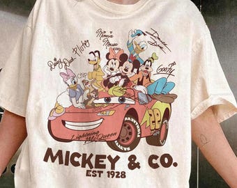 Koszulka vintage Myszka Miki i Spółka, Koszulka Disney Miki Zygzak McQueen, Koszulka pasująca do rodzinnej wycieczki Disney, Koszulka Disneyland, Koszulka Disney Pixar Auta