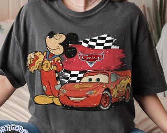 Koszulka Mickey i Lightning McQueen Comfort Colors, Koszulka Disney Pixar Auta, Koszulka z grafiką Retro McQueen, Koszulka Disney Family Vacation Trip 2026