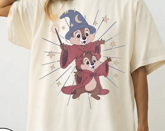 Koszulka z motywem Chipa i Dale'a Disneya z kostiumem Mikiego Czarodzieja w kolorach Comfort Colors, koszulka Disney Trip, pasująca koszulka rodzinna Disneyland, bluza z kapturem Disney 2026