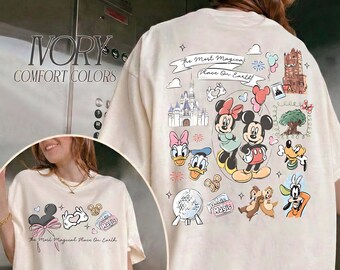Koszulka retro z kokardą dwustronną „Najbardziej magiczne miejsce na Ziemi”, bluza Disney Mickey i przyjaciele 4 Park Group, bluza z kapturem Epcot Tour