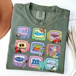 Vintage Disney Pixar Classics Tee | Multi-Movie Graphic Shirt (Nemo, Lightning McQueen, Woody, Remy, Carl) Hoodie image 4