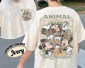 Koszulka vintage Disney Safari Mickey & Friends, dwustronna koszulka w wygodnych kolorach, wycieczka do Animal Kingdom, tryb safari WDW, koszulka Animal Mickey Safari