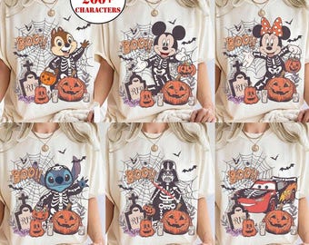 Camiseta personalizada de Halloween con esqueletos de todos los personajes de Disney, Mickey y sus amigos de Star Wars con Chip y Dale, camiseta de la fiesta de Halloween de Mickey (no tan aterradora)