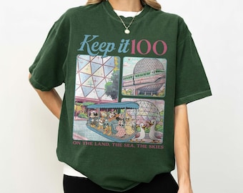 Vintage Disney Cruise & Epcot Shirt | Keep It 100 Land Sea Skies Tee | Retro Disney Parks Aesthetic Apparel | Spaceship Earth Seagull Hoodie