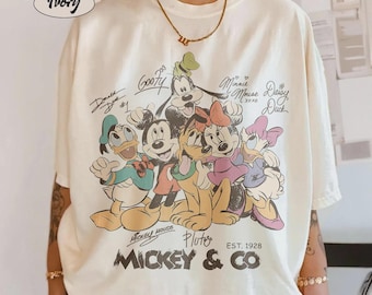 Magiczna odzież z podróży do Disney World, prezent Myszki Miki, koszulka z postaciami Disneya w klasycznych kolorach Comfort, bluza z kapturem z podpisami Myszki Miki i przyjaciół w stylu retro