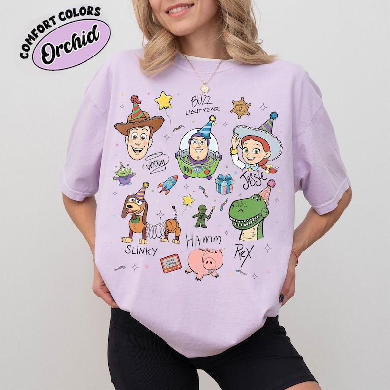 Comfort Colors Retro Toy Story Birthday Party shirts, Toy Story Characters Trip tee, Buzz Woody Jessie Family Birthday Present Gift image 7