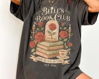 Vintage Comfort Color Belle's Book Club Shirt, Tale As Old As Time Belles Book Cafe Shirt, Princess Belle Shirt, Book Lover Gift, Reader Tee