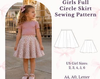 Girls Full Circle Skirt Sewing Pattern PDF, Toddler Twirl Waistband Skirt DIY