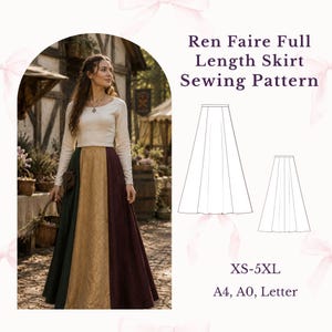 Ren Faire hellång kjol med paneler, sömnadsmönster, damkjol
