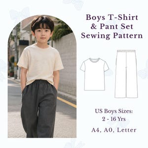 Patrón de costura para camiseta de punto y pantalón de pierna ancha para niño / Tallas 2-16 (PDF)