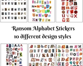Pegatinas imprimibles del alfabeto Ransom / Hoja de collage de letras A-Z / Estilo de revista